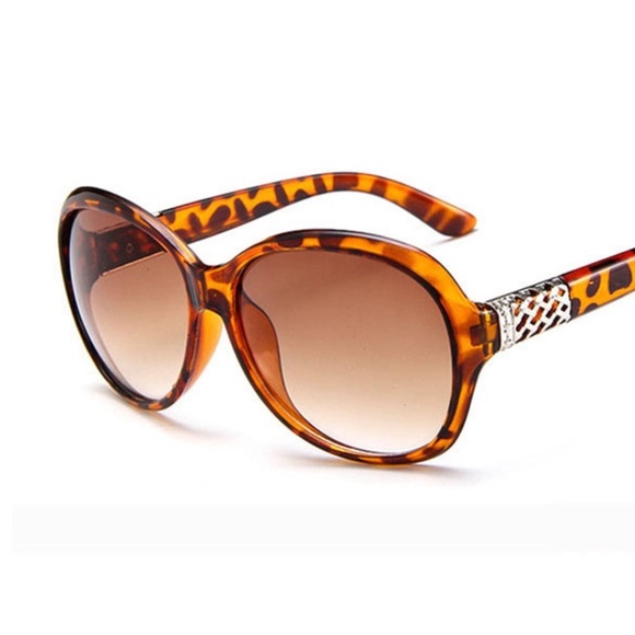 Brown Leopard Print Round Polarized Oversized Sunglasses Nwt - Picture 3 of 5